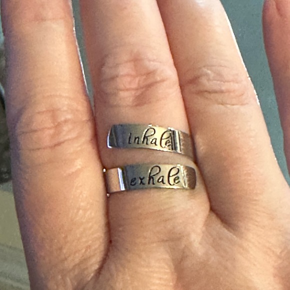 Inhale/Exhale Engraved Positive Affirmation Adjustable Ring in Stainless Steel - Picture 2 of 6